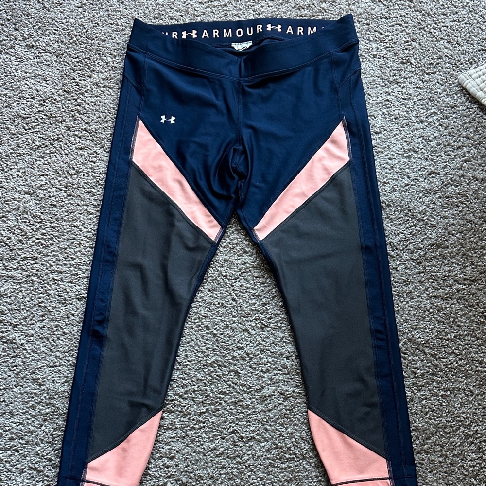 Under Armour Navy and Coral Leggings with gray accent